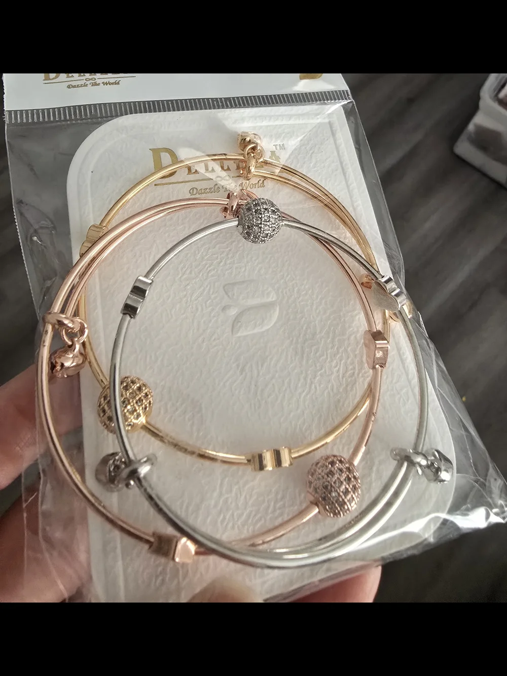 Bracelet Bangle Set Of 3 Silver Gold & Rose Gold Fashion Jewelry Runway Stainles